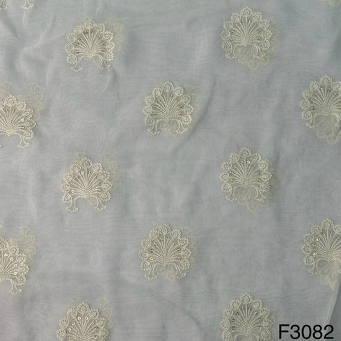 Dyeable Thread Sequins Embroidered Georgette Fabric-F3082